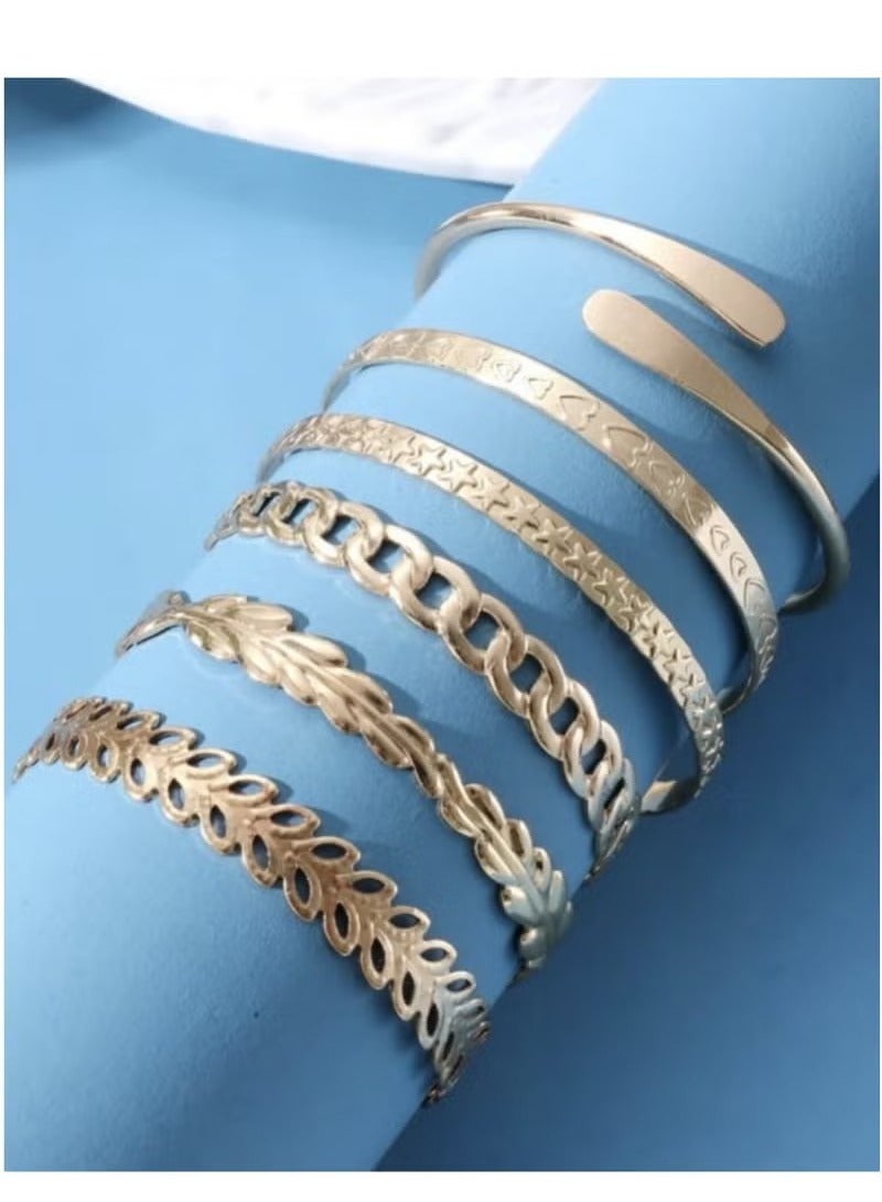 مجموعة من 6 أساور بتصميم دائري لامع بأشكال هندسية، موضة جديدة - Image 5