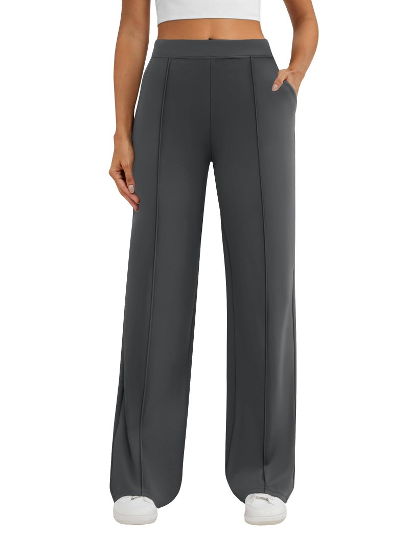 DLOODA Womens Dress Work Pants Business Casual Slacks Stretchy Wide Leg Trousers with Pockets High Waist Pull On Dark Grey - Image 1