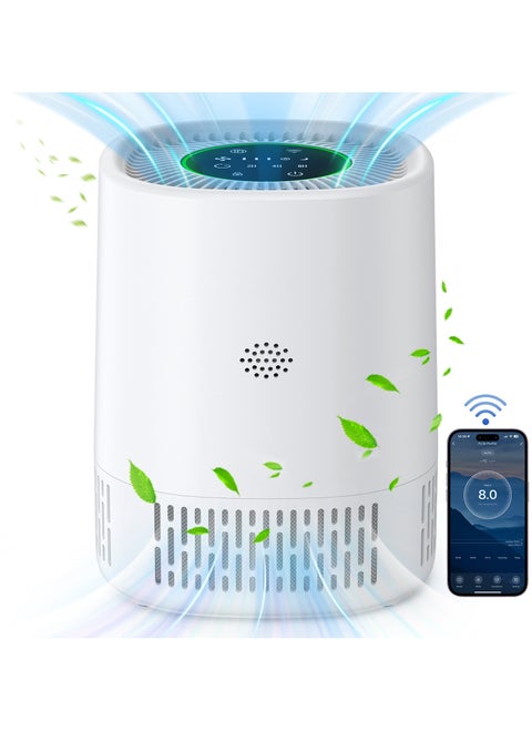 Smart WIFI Air Purifier for Bedroom, App-Controlled Smart Home Gadgets H13 True HEPA Filter, Air Filter with Three-Speed Mode Adjustment,Auto Mode,Sleep Mode and Timer Function, Quiet Cleaner for Pets, Dander, Pollen, Dust,White