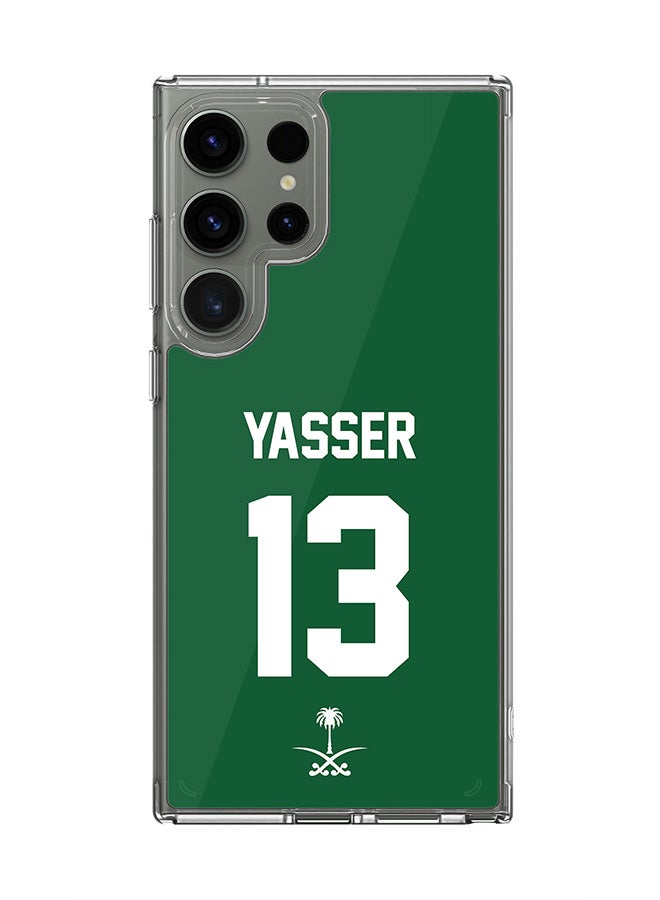 Stylizedd Classic Clear Case for Samsung Galaxy S23 Ultra ,Hybrid Soft Cover - Football Team - Saudi Arabia, Player Name - Yasser - Image 1