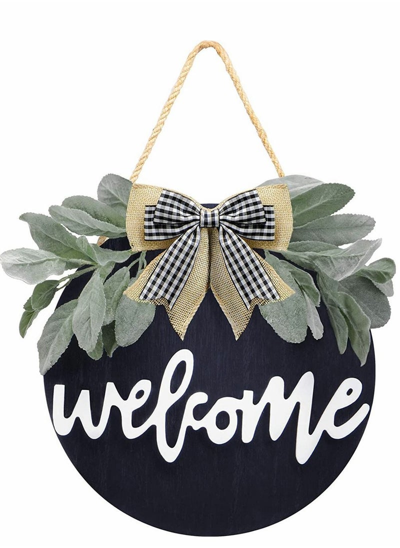 Y&D - Welcome Wreath Sign, Sign for Farmhouse Front Porch Decor, Rustic Home Door Hangers with Premium Greenery, Hanging Housewarming Decoration - Image 1