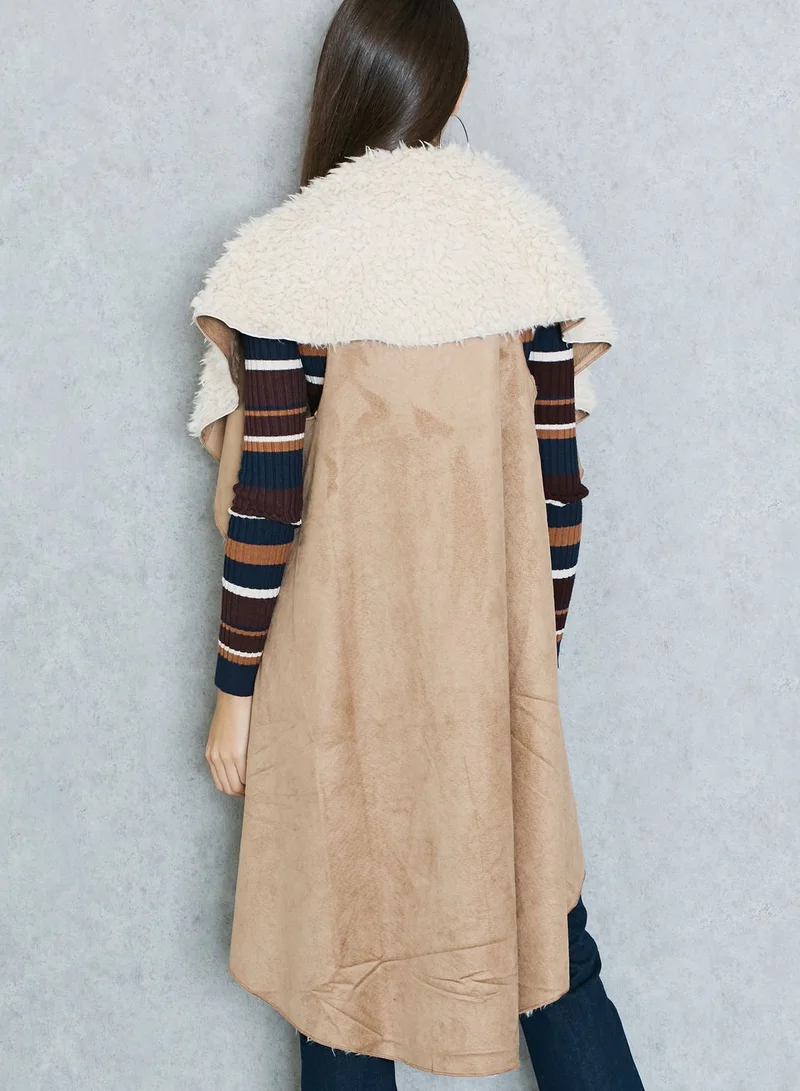 Ginger Faux Fur Waterfall Longline Jacket