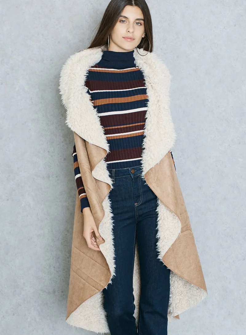 Ginger Faux Fur Waterfall Longline Jacket