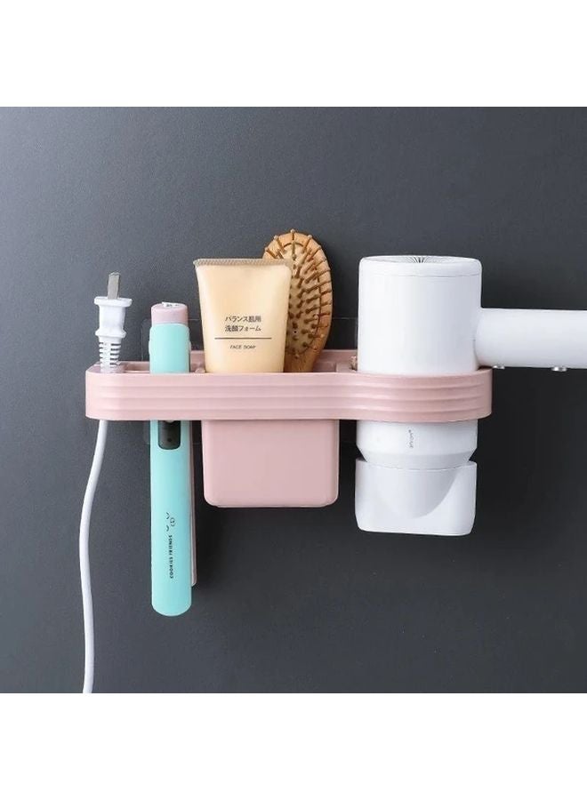 Pink Wall Mounted Hair Dryer Holder Bathroom Organizer Storage For Brushes Accessories - Image 1