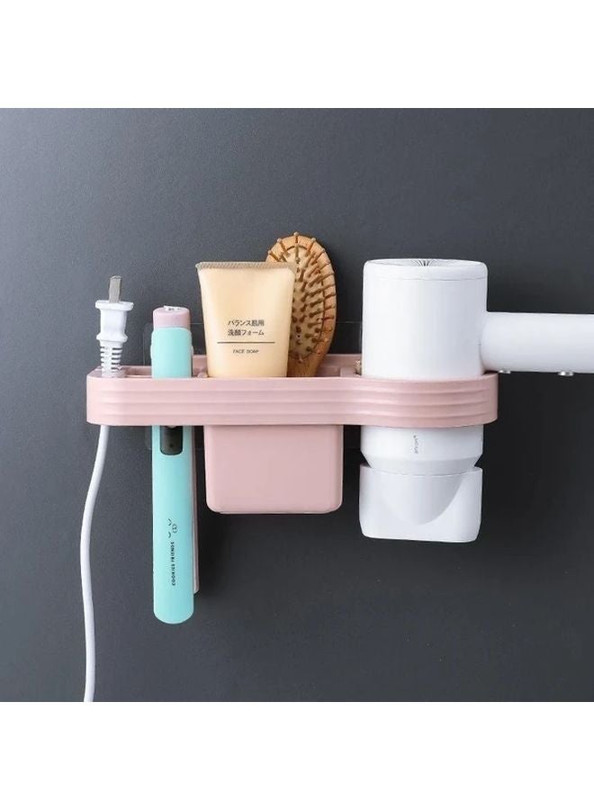 Pink Wall Mounted Hair Dryer Holder Bathroom Organizer Storage For Brushes Accessories - Image 5