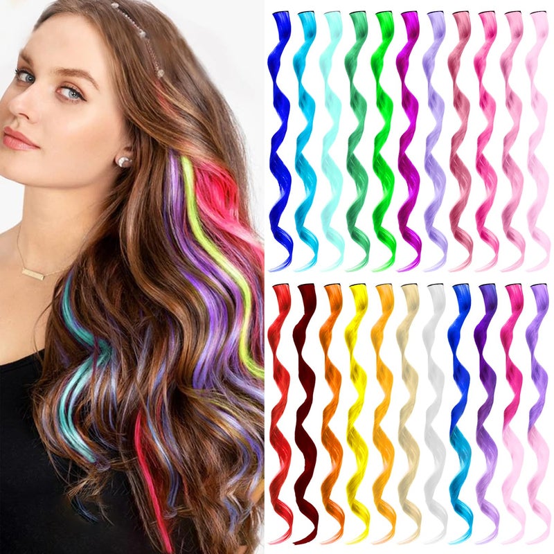 Colored Hair Extensions Curly Wavy Accessories for Girls WomenMulticolors Party Highlights Clip in Synthetic Rainbow Hairpiece for Kids Favors Gift22 PCSColorful