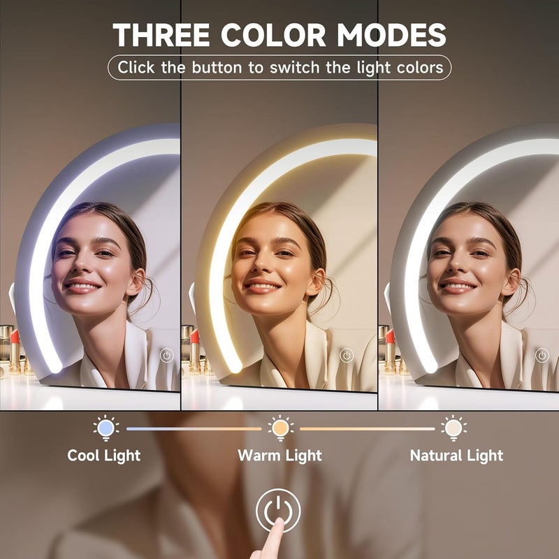 FOREENIU Large Vanity Makeup Mirror with Light,50x49cm LED Make Up Mirror,90° Rotate Degrees with 3 Color Dimming for Bedroom, Dressing Table,Birthday Gift for Women - Image 4