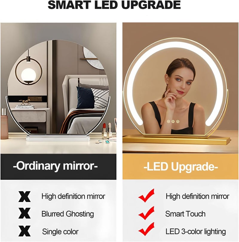 FOREENIU Large Vanity Makeup Mirror with Light,50x49cm LED Make Up Mirror,90° Rotate Degrees with 3 Color Dimming for Bedroom, Dressing Table,Birthday Gift for Women - Image 2
