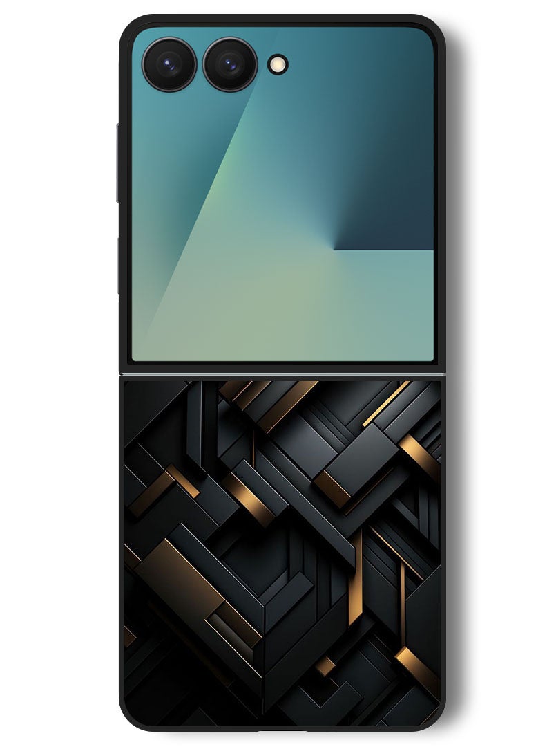 Theodor Case Compatible with Samsung Galaxy Z Flip 7 - 6.9 Inch Protection Shockproof Bumper Cover Black Dourado - Image 1