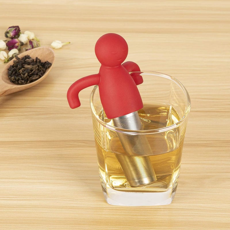 Leden Tea Infuser Cute Tea Strainer for Loose Tea Stainless Steel Fine Mesh Tea Ball Steeper with Silicone Lid for Mug and Cup, Red - Image 3
