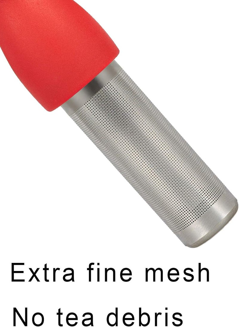 Leden Tea Infuser Cute Tea Strainer for Loose Tea Stainless Steel Fine Mesh Tea Ball Steeper with Silicone Lid for Mug and Cup, Red - Image 2