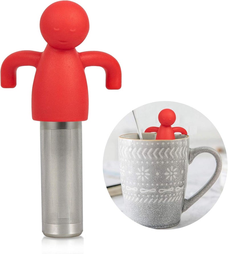 Leden Tea Infuser Cute Tea Strainer for Loose Tea Stainless Steel Fine Mesh Tea Ball Steeper with Silicone Lid for Mug and Cup, Red - Image 1