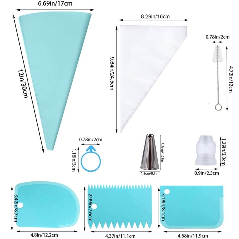 42 Pcs Stainless Steel Icing Tips Set Cake Decorating Supplies Kit Includes Piping Bags Cream Scrapers Piping Bag Ties Couplers And Cleaning Brush Macaroon Green - Image 3