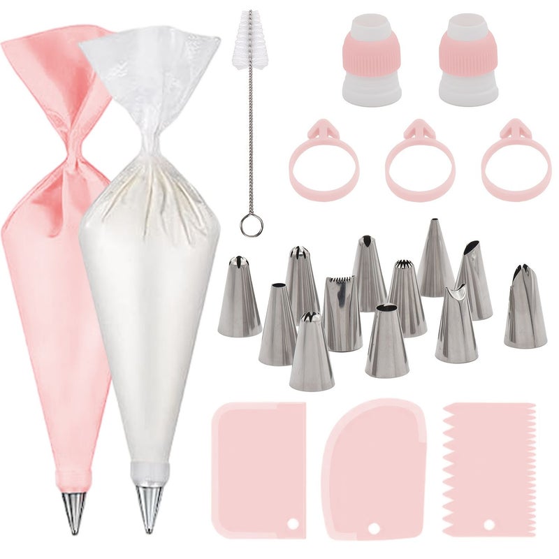 42 Pcs Stainless Steel Icing Tips Set Cake Decorating Supplies Kit Includes Piping Bags Cream Scrapers Piping Bag Ties Couplers And Cleaning Brush Macaroon Green - Image 1