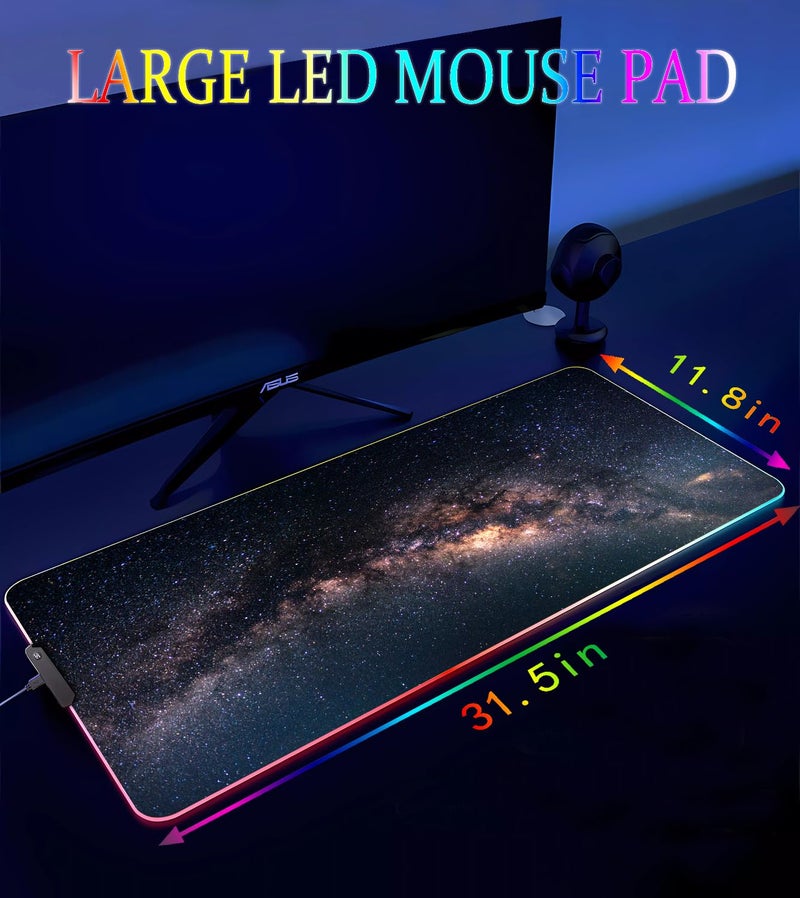 Armanza RGB Gaming Mouse Pad, Large Mousepad with Led Light, Keyboard Pad Gaming Accessories for Desk, Non-Slip Rubber Base Big Mouse Mat for Gamer, 31.5 X 11.8 Inch, Galaxy - Image 4