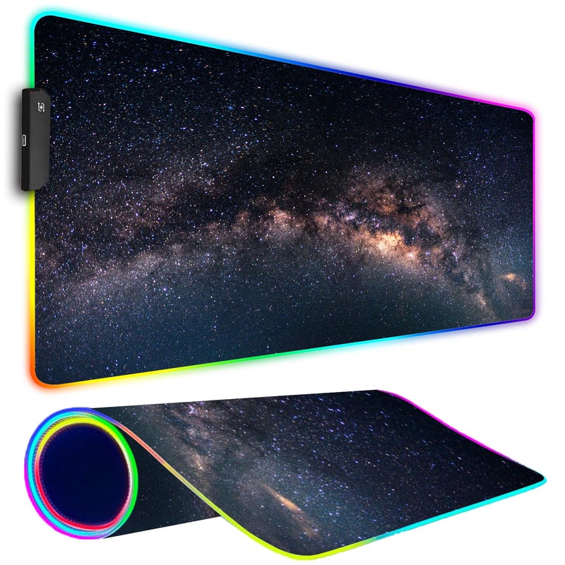 Armanza RGB Gaming Mouse Pad, Large Mousepad with Led Light, Keyboard Pad Gaming Accessories for Desk, Non-Slip Rubber Base Big Mouse Mat for Gamer, 31.5 X 11.8 Inch, Galaxy - Image 1