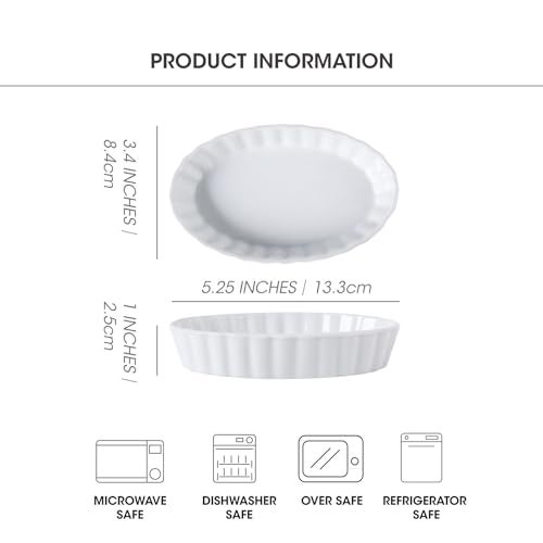 SumitlEyao 4-Piece Porcelain Baking Dish Set - 4 OZ 5.2 Inch Small Ramekins Pie Pans, Oven Safe Ramekins for Quiche, Tart, Dessert, Creme Brulee, Au Gratin | Stackable, Dishwasher Safe - Image 2