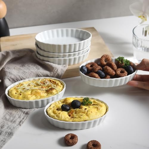 SumitlEyao 4-Piece Porcelain Baking Dish Set - 4 OZ 5.2 Inch Small Ramekins Pie Pans, Oven Safe Ramekins for Quiche, Tart, Dessert, Creme Brulee, Au Gratin | Stackable, Dishwasher Safe - Image 3