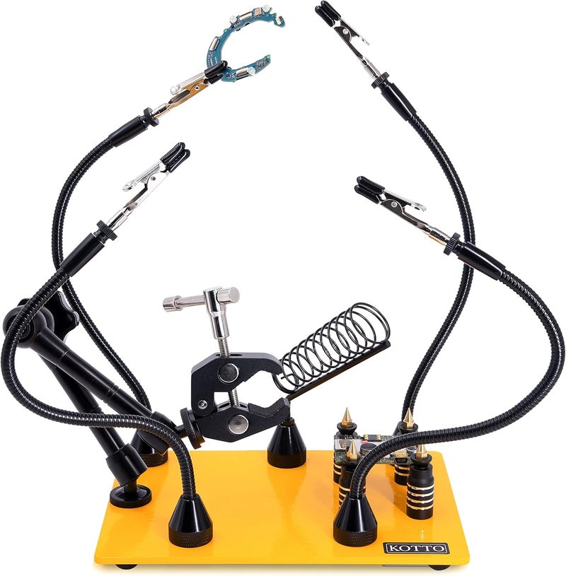 KOTTO Helping Hands Soldering, Third Hand Soldering Tools PCB Holder Four Arms Helping Hands Crafts Jewelry Hobby Workshop Helping Station Non-slip Steel Weighted Base - Image 1