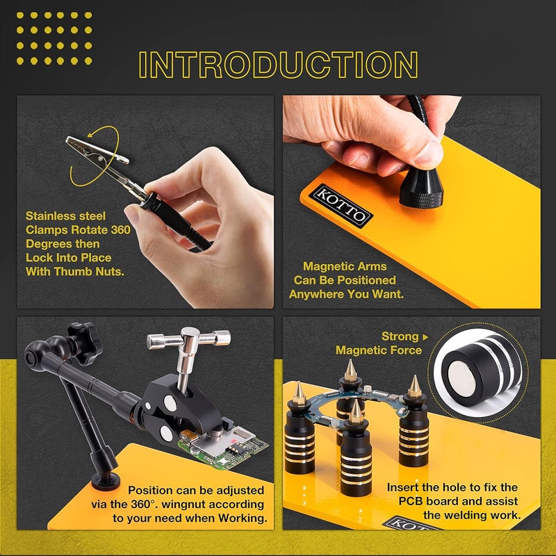 KOTTO Helping Hands Soldering, Third Hand Soldering Tools PCB Holder Four Arms Helping Hands Crafts Jewelry Hobby Workshop Helping Station Non-slip Steel Weighted Base - Image 5