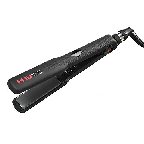 MHU Professional Dual Voltage Hair Straightener 1.25" Keratin Ceramic Flat Iron Fast Heat Up for Home Use Iron Wide Plate Adjust Temperatures Auto Shut Off, Black - Image 1