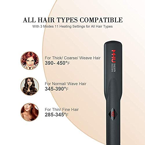 MHU Professional Dual Voltage Hair Straightener 1.25" Keratin Ceramic Flat Iron Fast Heat Up for Home Use Iron Wide Plate Adjust Temperatures Auto Shut Off, Black - Image 2