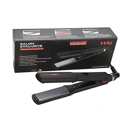 MHU Professional Dual Voltage Hair Straightener 1.25" Keratin Ceramic Flat Iron Fast Heat Up for Home Use Iron Wide Plate Adjust Temperatures Auto Shut Off, Black - Image 5