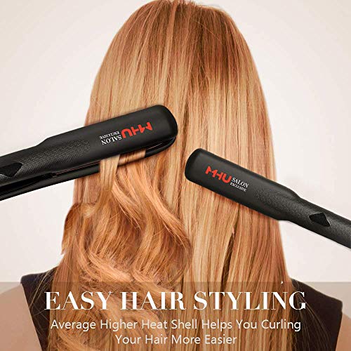 MHU Professional Dual Voltage Hair Straightener 1.25" Keratin Ceramic Flat Iron Fast Heat Up for Home Use Iron Wide Plate Adjust Temperatures Auto Shut Off, Black - Image 4