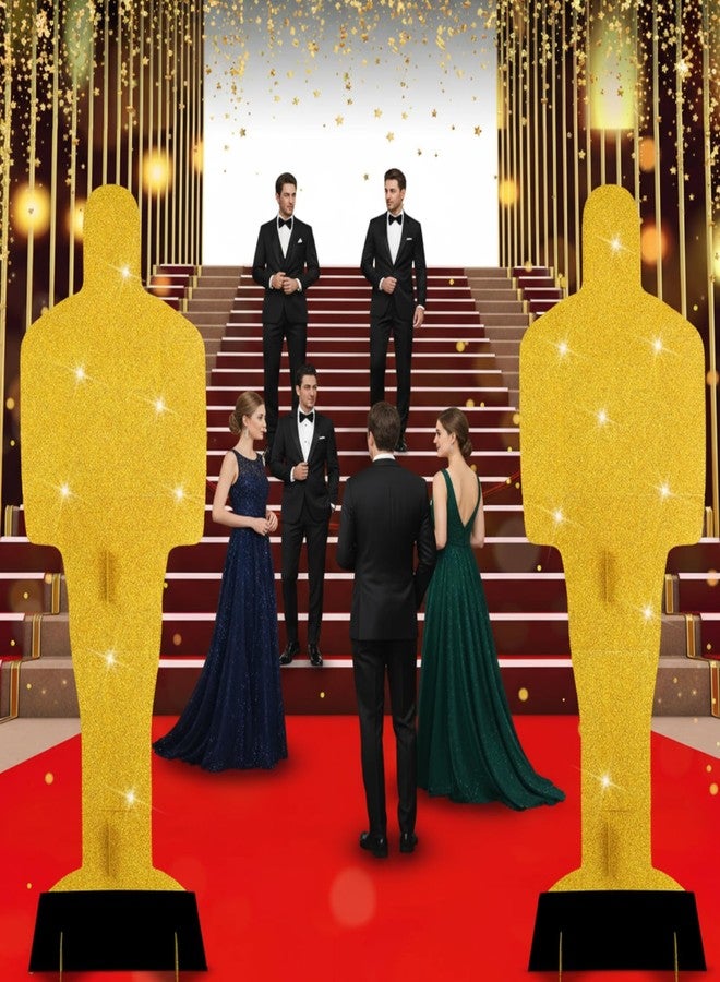 Cinnvoice سينفويس قطعتان تمثال ذهبي كبير للأفلام بطول 6.56 قدم، مصنوع من الكرتون المقوى، تمثال جائزة ذهبية، مجسمات بلاستيكية من الكرتون المقوى، دعائم أفلام قائمة، مجسمات PVC مقاومة للماء، مناسبة لحفلات السجادة الحمراء، ديكور منزلي داخلي وخارجي - Image 5
