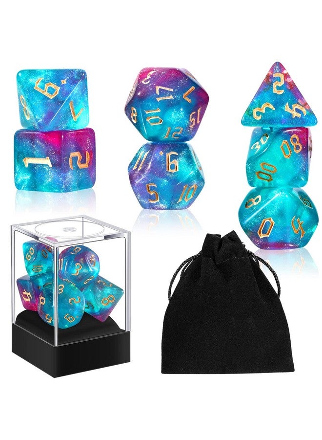 Junkin D20 Dice Set Dice Resin Translucent Colors Polyhedral Dice With Dice Box And Organza Bag Giant D4 D6 D8 D10 D12 D20 Dice Set For Role Play Games And Table Games - Image 1