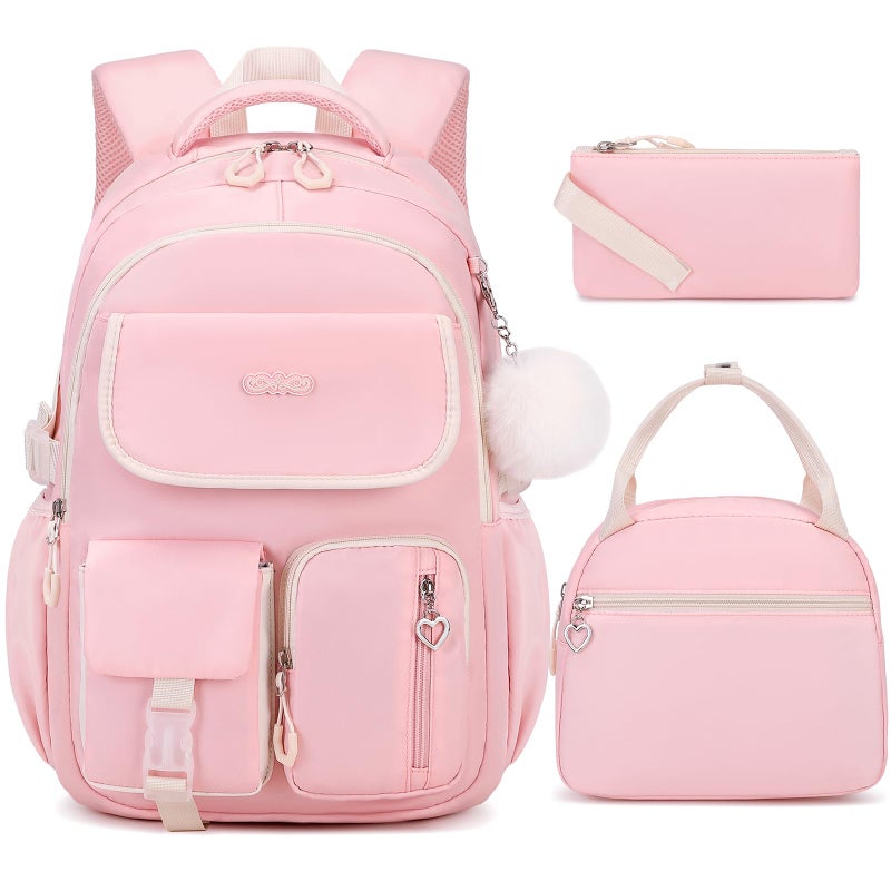 DIGOBAY Backpacks for Girls 3PCS School Backpack with Lunch Box Pencil Pouch for Teen Girls Kids Elementary Primary Middle High College School Bookbag Set Pink - Image 2