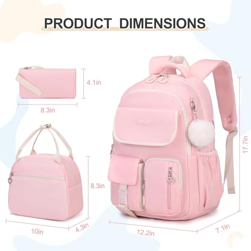 DIGOBAY Backpacks for Girls 3PCS School Backpack with Lunch Box Pencil Pouch for Teen Girls Kids Elementary Primary Middle High College School Bookbag Set Pink - Image 3