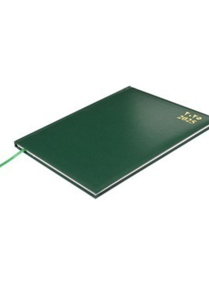 FIS 2025 Executive Diary, Vinyl Materials, 1 Side Padded Cover, 1 Week at a Glance, Size 210x260mm, English/French/Arabic, 70gsm White Paper, Green Color-FSDI34AE25GR