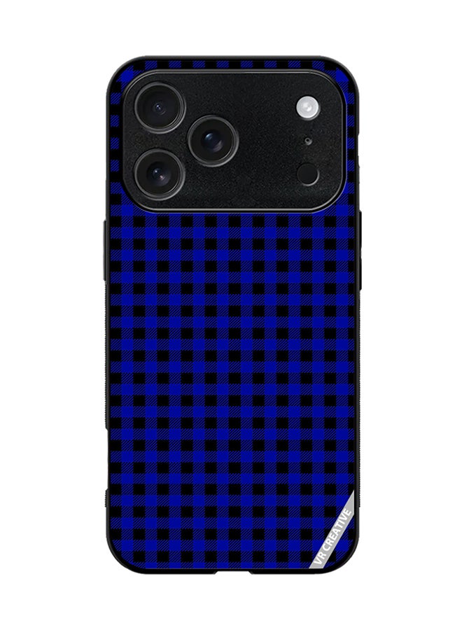VR CREATIVE Protective Case Cover For Apple iPhone 17 Pro Blue And Black Buffalo Plaid Texture Checkered Seamless Pattern Design Multicolour