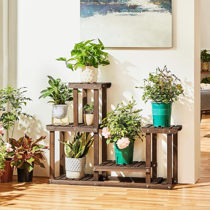 ياهي تك رف خشبي للنباتات من ، رف زهور بـ 4 مستويات، حامل زهور، حديقة، سلم نباتات، متعدد الطبقات، للاستخدام الداخلي، الشرفة، غرفة المعيشة، ديكور خارجي، 95 × 25 × 73 سم - Image 3