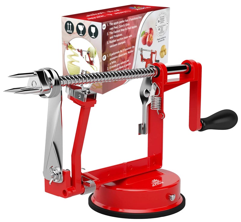 ARSUK Apple Peeler Slicer Corer â€“ 3 in 1 Fruit Peeling Machine with Stainless Steel Blades, Heavy Duty Cast Iron Body, Adjustable Blade & Anti Slip Suction Base for Easy Kitchen Use - Image 1