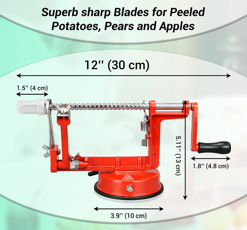 ARSUK Apple Peeler Slicer Corer â€“ 3 in 1 Fruit Peeling Machine with Stainless Steel Blades, Heavy Duty Cast Iron Body, Adjustable Blade & Anti Slip Suction Base for Easy Kitchen Use - Image 2