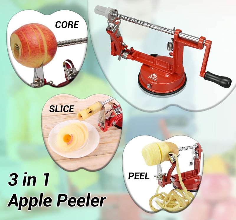 ARSUK Apple Peeler Slicer Corer â€“ 3 in 1 Fruit Peeling Machine with Stainless Steel Blades, Heavy Duty Cast Iron Body, Adjustable Blade & Anti Slip Suction Base for Easy Kitchen Use - Image 4