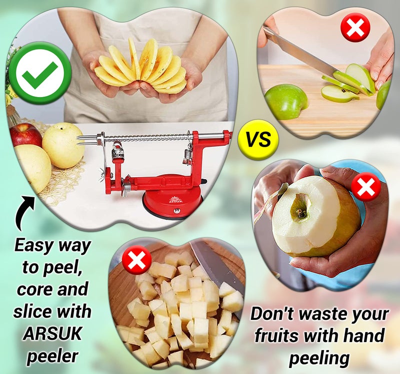 ARSUK Apple Peeler Slicer Corer â€“ 3 in 1 Fruit Peeling Machine with Stainless Steel Blades, Heavy Duty Cast Iron Body, Adjustable Blade & Anti Slip Suction Base for Easy Kitchen Use - Image 3