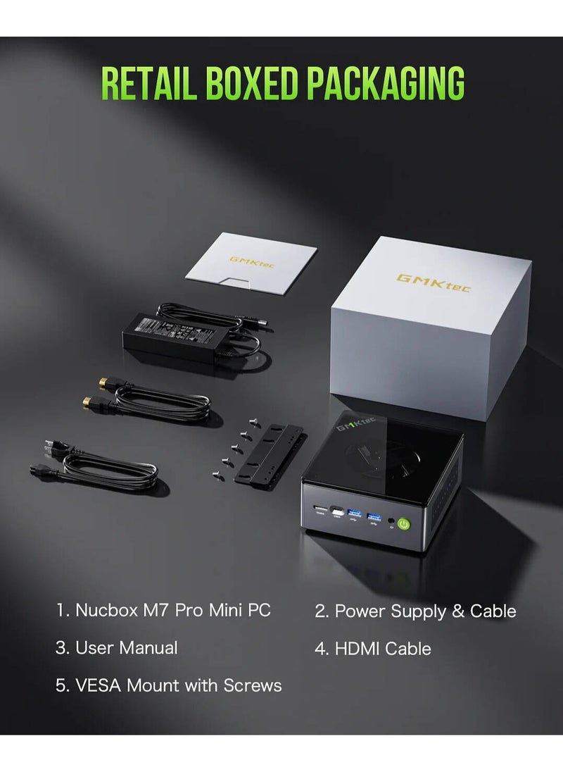 GMKtec - Desktop Ultracompact Mini PC Gaming, NucBox M7 Pro AMD Ryzen 9 PRO 6950H, 32GB DDR5 RAM, 1TB SSD, Dual LAN 2.5G, WiFi 6E, USB-C 4.0, BT 5.2, DP, HDMI, Dual Fan, Windows 11 Pro - Image 1