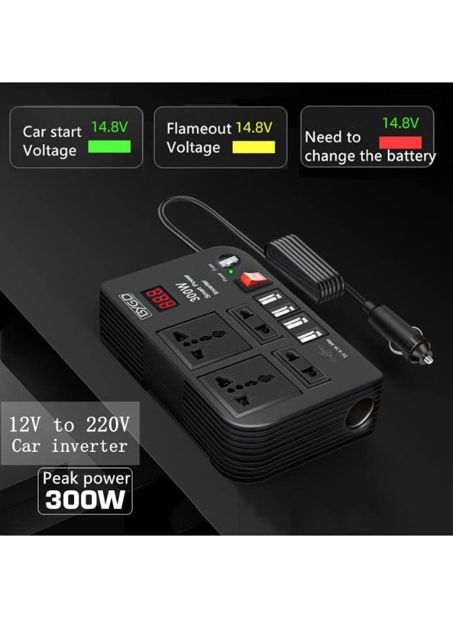 BYGD 300W Car Power Inverter DC 12V to 220V AC with 4 USB Ports Fast Charging with 2 Universal Sockets with Multifunctional LED Display Photovoltaic Inverter - Image 4