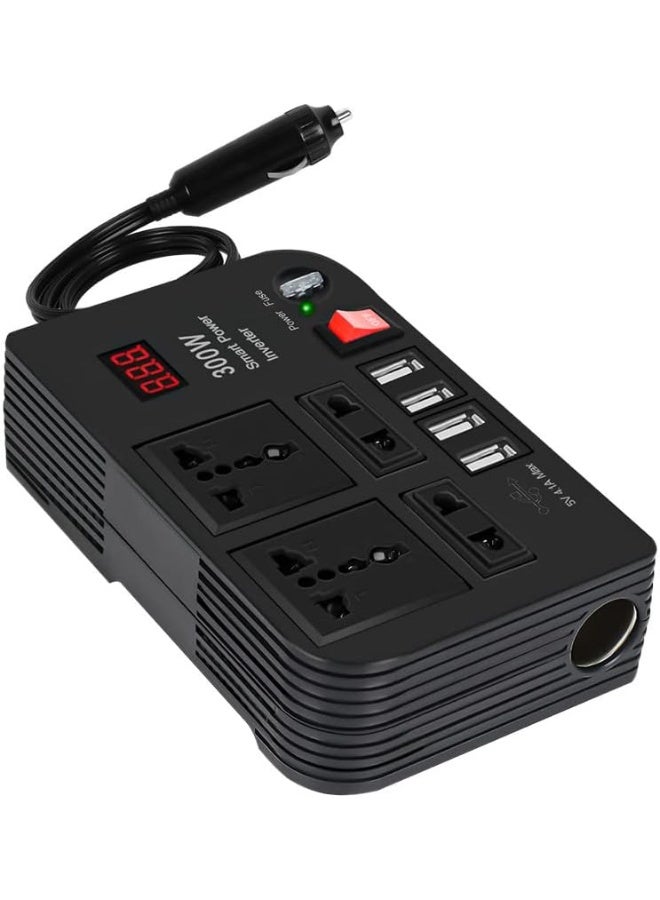 BYGD 300W Car Power Inverter DC 12V to 220V AC with 4 USB Ports Fast Charging with 2 Universal Sockets with Multifunctional LED Display Photovoltaic Inverter - Image 1