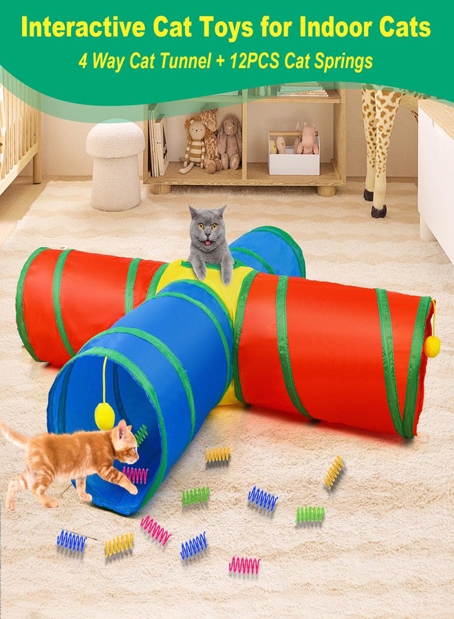 ZeyZoo Christmas Cat Toys, Cat Tunnel 4 Way Collapsible, Interactive Tunnels for Indoor Cats, 12 PCS Cats Springs Toy Kitty Kitten Toys Pack, Rabbit Tunnel Tube with Peephole, Large Rainbow Tunnels - Image 2
