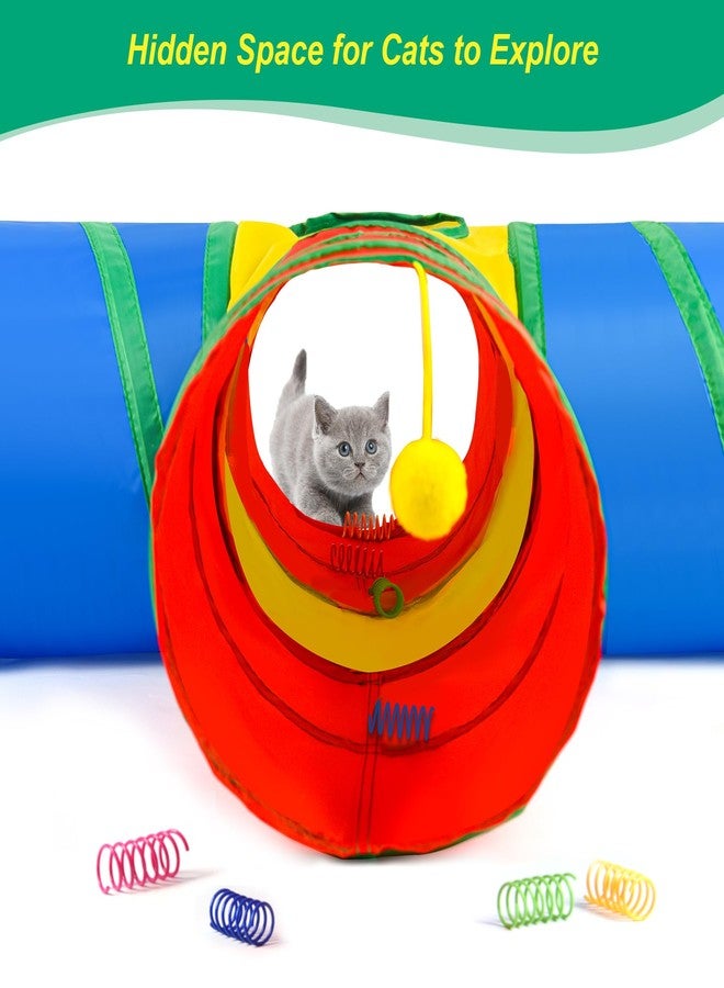 ZeyZoo Christmas Cat Toys, Cat Tunnel 4 Way Collapsible, Interactive Tunnels for Indoor Cats, 12 PCS Cats Springs Toy Kitty Kitten Toys Pack, Rabbit Tunnel Tube with Peephole, Large Rainbow Tunnels - Image 5