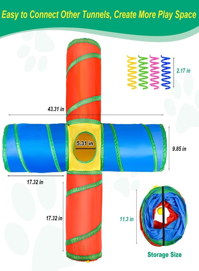 ZeyZoo Christmas Cat Toys, Cat Tunnel 4 Way Collapsible, Interactive Tunnels for Indoor Cats, 12 PCS Cats Springs Toy Kitty Kitten Toys Pack, Rabbit Tunnel Tube with Peephole, Large Rainbow Tunnels - Image 4