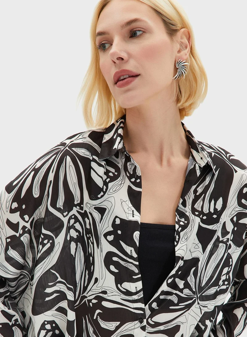 JUNE Printed Oversized Button Down Shirt