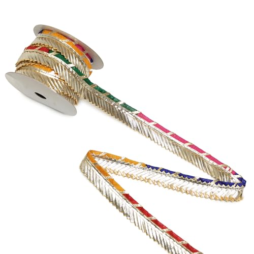 EmbroideryMaterial Laces and Borders Material Golden Gota Patti Lace for Saree Border, Dresses, Dupatta, Blouse, Kurta, Embroidery & Sewing (Multicolor & Gold, 8 Meters, 2.4 CM Wide) - Image 1