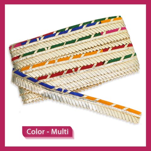 EmbroideryMaterial Laces and Borders Material Golden Gota Patti Lace for Saree Border, Dresses, Dupatta, Blouse, Kurta, Embroidery & Sewing (Multicolor & Gold, 8 Meters, 2.4 CM Wide) - Image 4