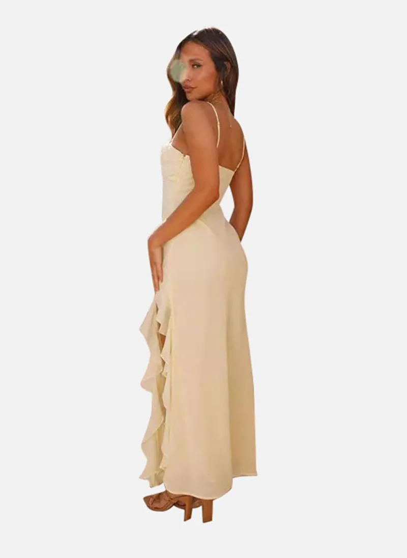 يونيكي Off White Solid Chiffon Empire Midi Dress