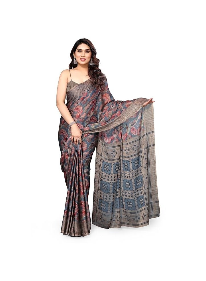 مملكة الإكسسوارات ساري نسائي مصمم من الشيفون بطبعات الأزهار مع قطعة بلوزة - Image 1